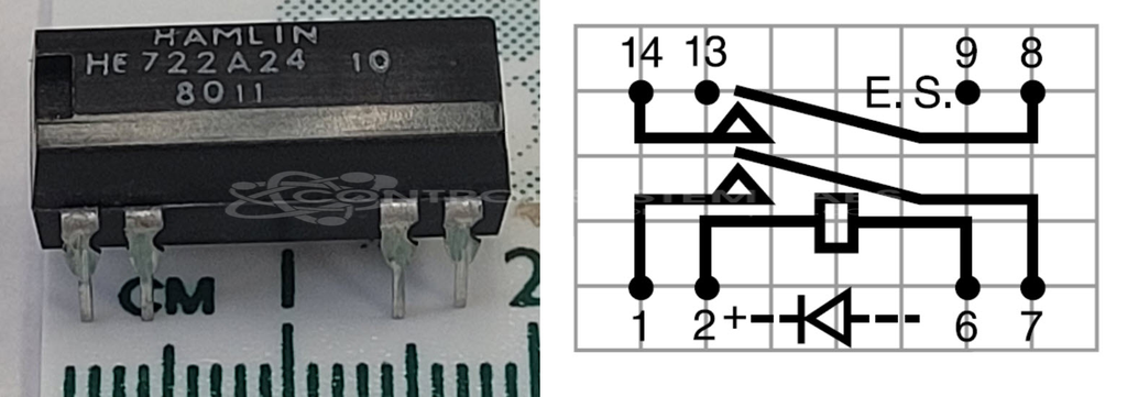 REED RELAY DPST-NO 24VDC COIL 200VDC 2150OHM 0.5AMP SUP DIODE DIP