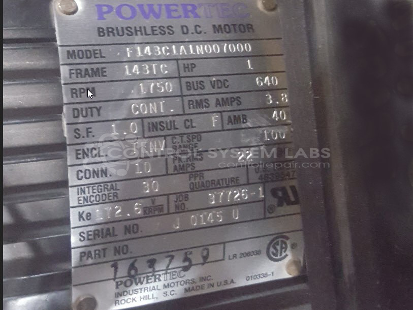 MOTOR, 1HP, 1750 RPM, 640 BUS BVDC